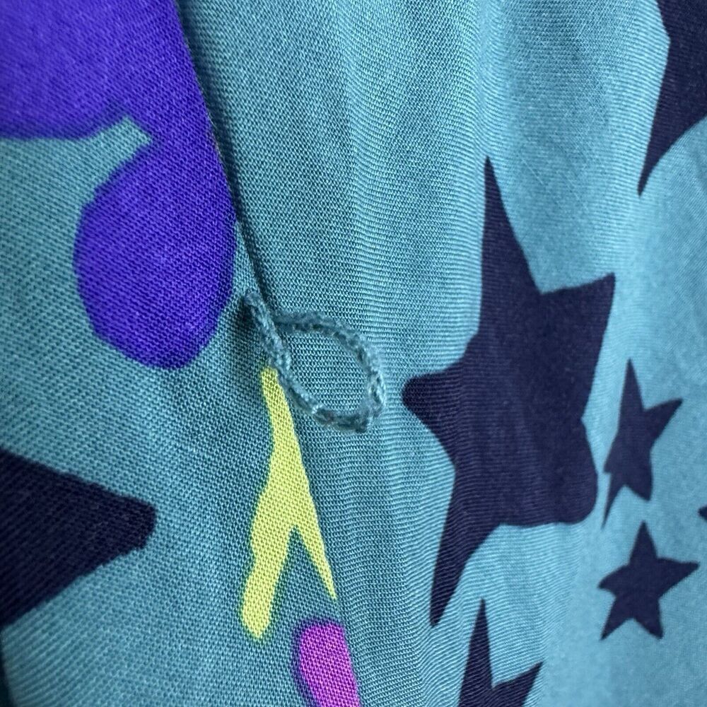 ModCloth Floral Midi Dress Small Teal Multicolor Stars Asymmetric Hem Fairy Y2K - Picture 11 of 15